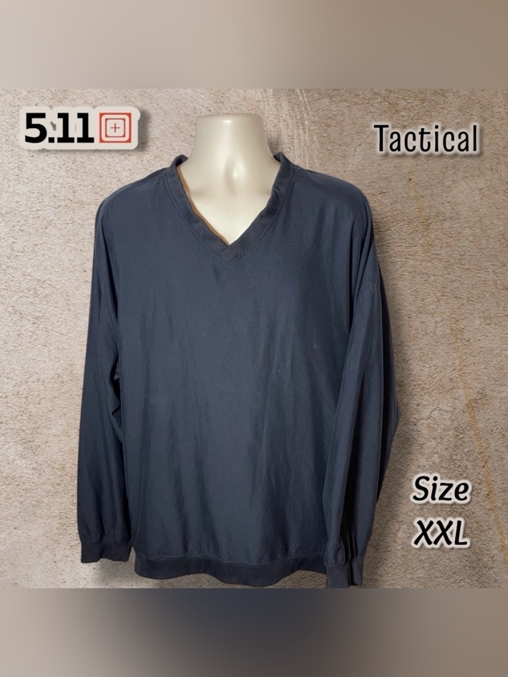 5.11 Tactical Men's Black VNeck Long  Sleeve Pullover Windbreaker Size 2XL